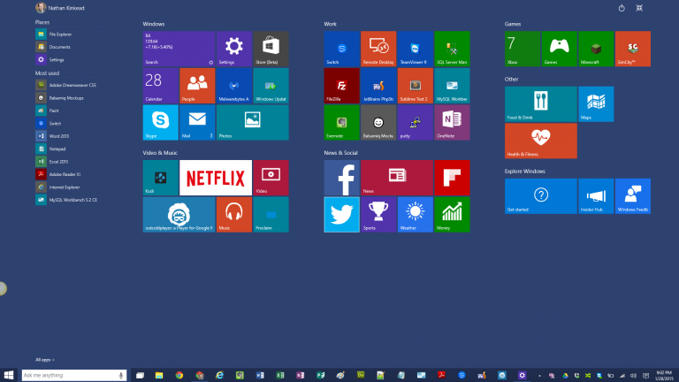 Windows 10 Start Menu Maximized
