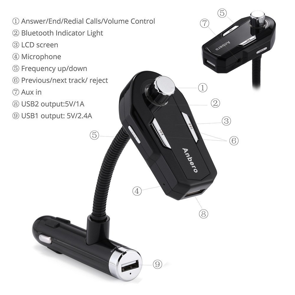 Bluetooth Wireless FM Transmitter Controls