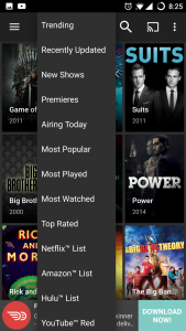Terrarium TV navigation