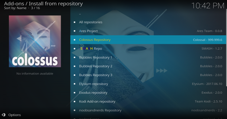 Select Install from Repository > Colossus Repository