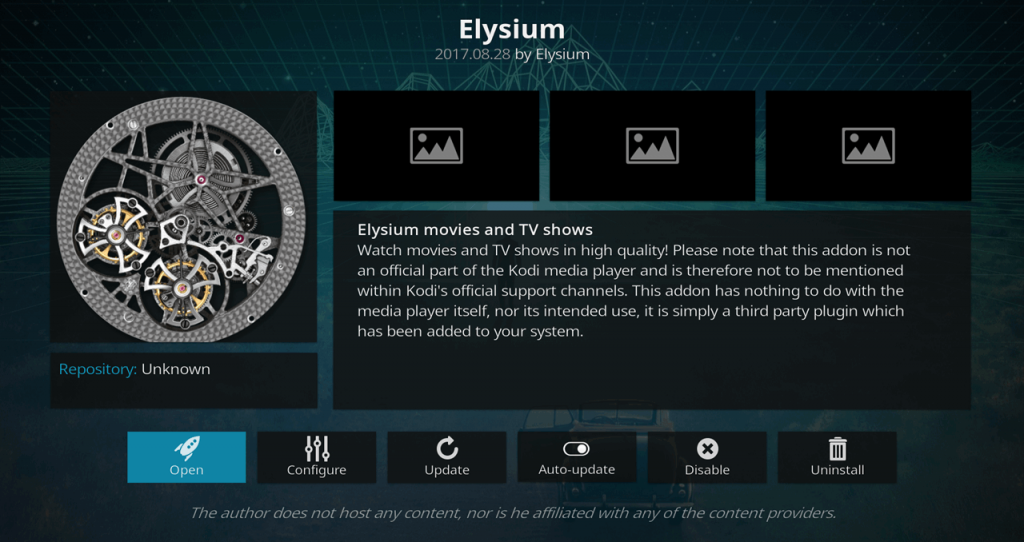 Elysium Add-on installed and ready to open