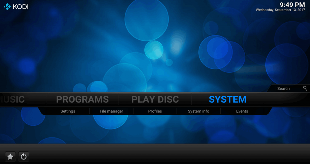 Kodi 17 Confluence Main Screen System (Settings)