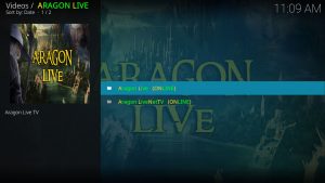 Aragon Live First Menu
