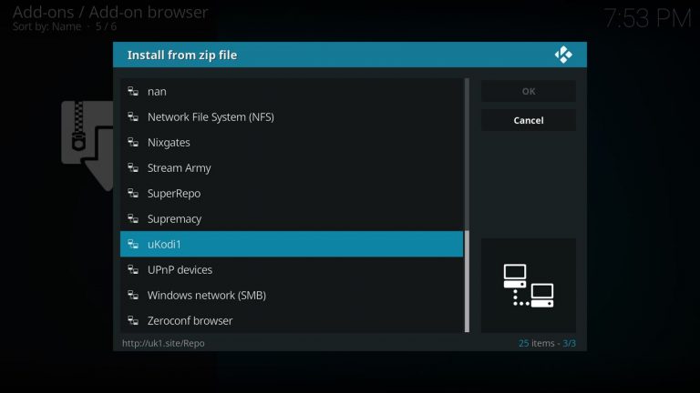 Install from Zip uKodi File Source
