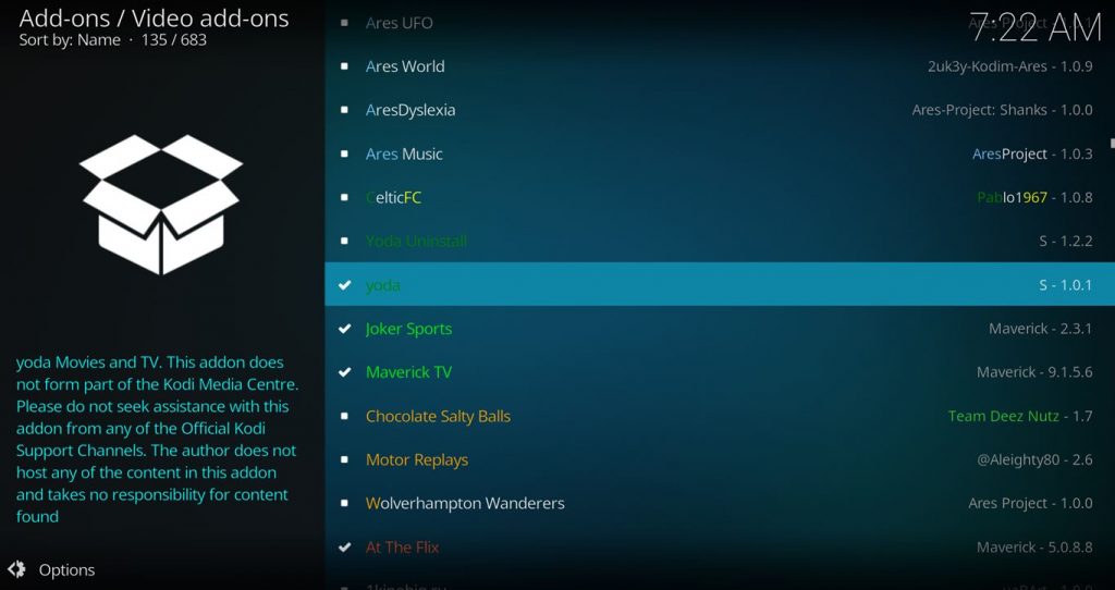 Yoda Kodi Add On