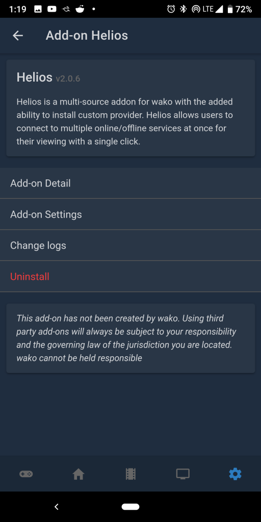 Wako Helios Add On Settings