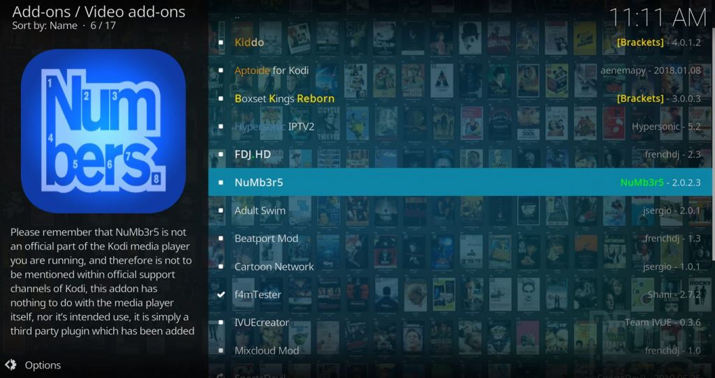 Numbers Kodi Add On