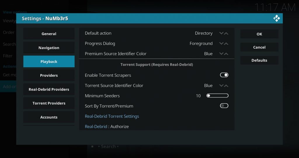 Numbers Kodi Add On Settings