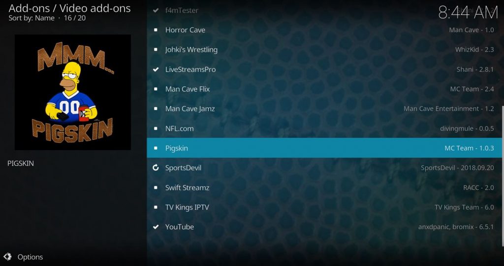 Pigskin Kodi Add On