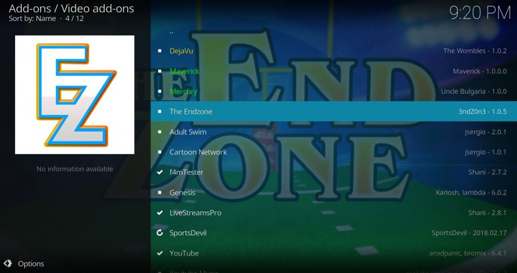 The Endzone Kodi Add On
